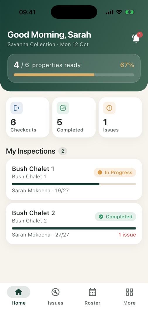 Housekeeping home: properties ready, checkouts and my inspections